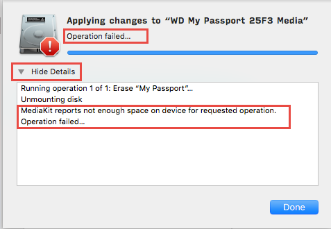 Media Kit Reports Not Enough Space On Device For Requested Operation Mac